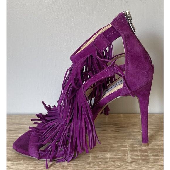 Steve Madden Fringly Purple Suede Fringe Strappy Zip Stiletto Heel Size 7M - Picture 6 of 11